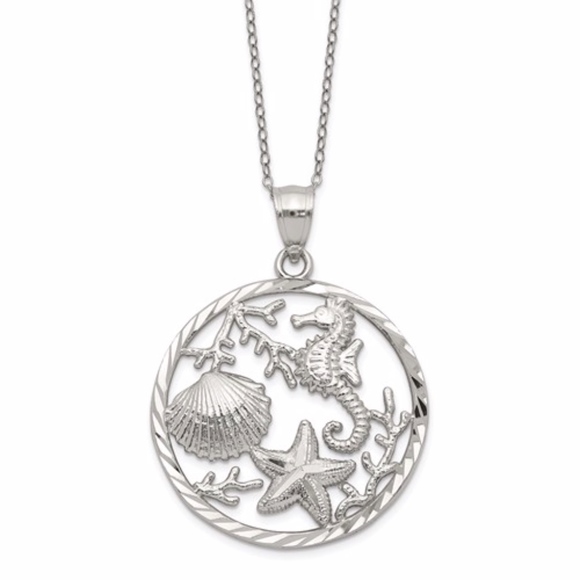 Seahorse, Starfish And Shell Pendant